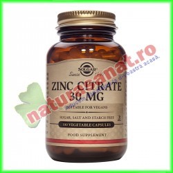 Zinc Citrate (Citrat de Zinc) 30 mg 100 capsule vegetale - Solgar - www.naturasanat.ro