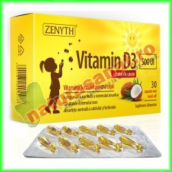 Vitamin D3 500 UI pentru Copii 30 capsule - Zenyth Pharmaceuticals - www.naturasanat.ro