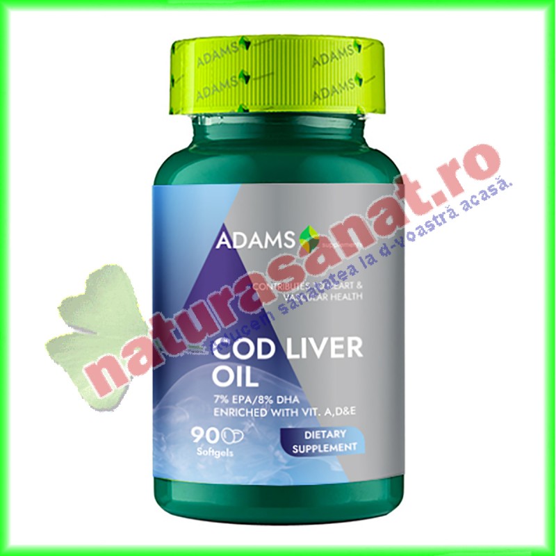 Cod Liver Oil 1000 mg 90 capsule (Ulei din Ficat de Cod) - Adams Vision - www.naturasanat.ro