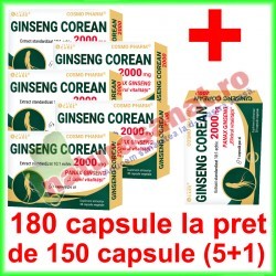 Ginseng Corean echiv.2000 mg PROMOTIE 180 capsule la pret de 150 capsule (5+1) - Cosmo Pharm - www.naturasanat.ro