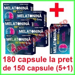 Melatonina Retard 5 mg PROMOTIE 180 capsule la pret de 120 capsule (5+1) - Cosmo Pharm - www.naturasanat.ro