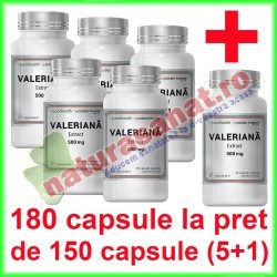 Valeriana Extract 500 mg PROMOTIE 180 capsule la pret de 150 capsule (5+1) vegetale - Cosmo Pharm - www.naturasanat.ro