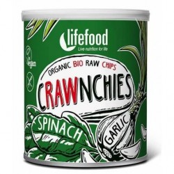Chips Crawnchies cu spanac si usturoi raw eco-bio 30g - Lifefood - www.naturasanat.ro