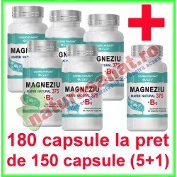 Magneziu Marin Natural 375 + B6 PROMOTIE 180 capsule la pret de 150 capsule (5+1) - Cosmo Pharm - www.naturasanat.ro