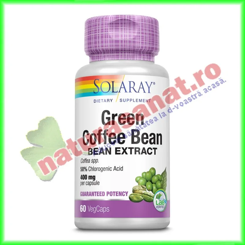 Green Coffee Bean Extract (Extract de cafea Verde) 60 capsule vegetale - Solaray - Secom - www.naturasanat.ro