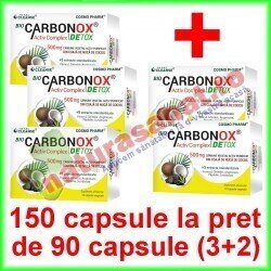 Carbonox Activ Complex Detox PROMOTIE 150 capsule la pret de 90 capsule (3+2) - Cosmo Pharm - www.naturasanat.ro