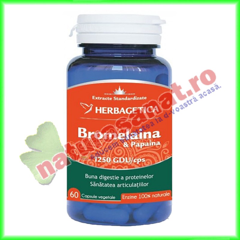 Bromelaina & Papaina 60 capsule - Herbagetica - www.naturasanat.ro
