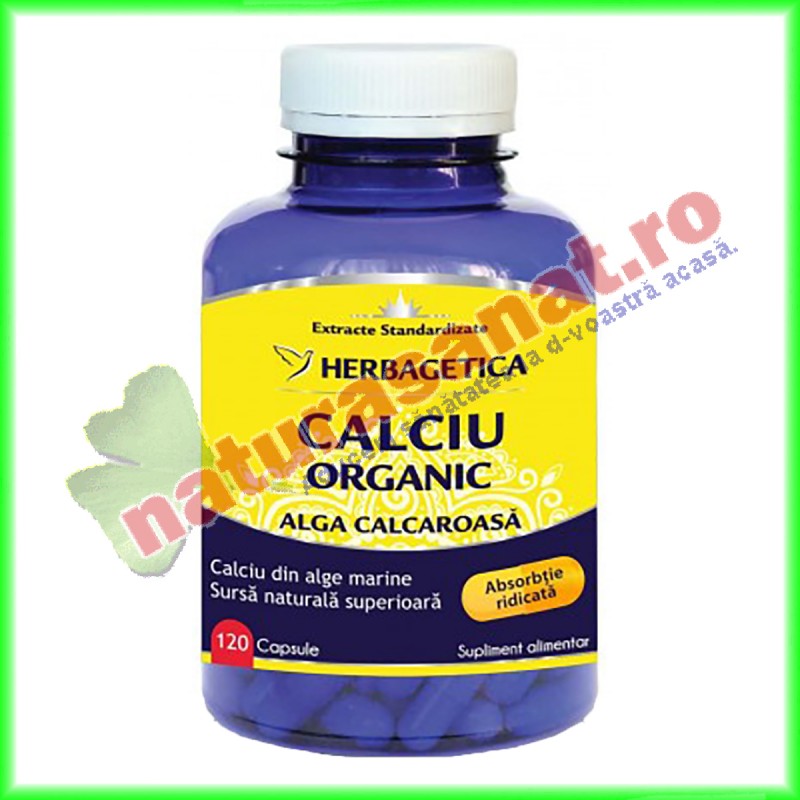 Calciu Organic ( cu Alga Calcaroasa ) 120 capsule - Herbagetica - www.naturasanat.ro