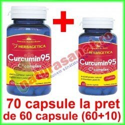 Curcumin 95 C3 Complex PROMOTIE 70 capsule la pret de 60 capsule (60+10) - Herbagetica - www.naturasanat.ro