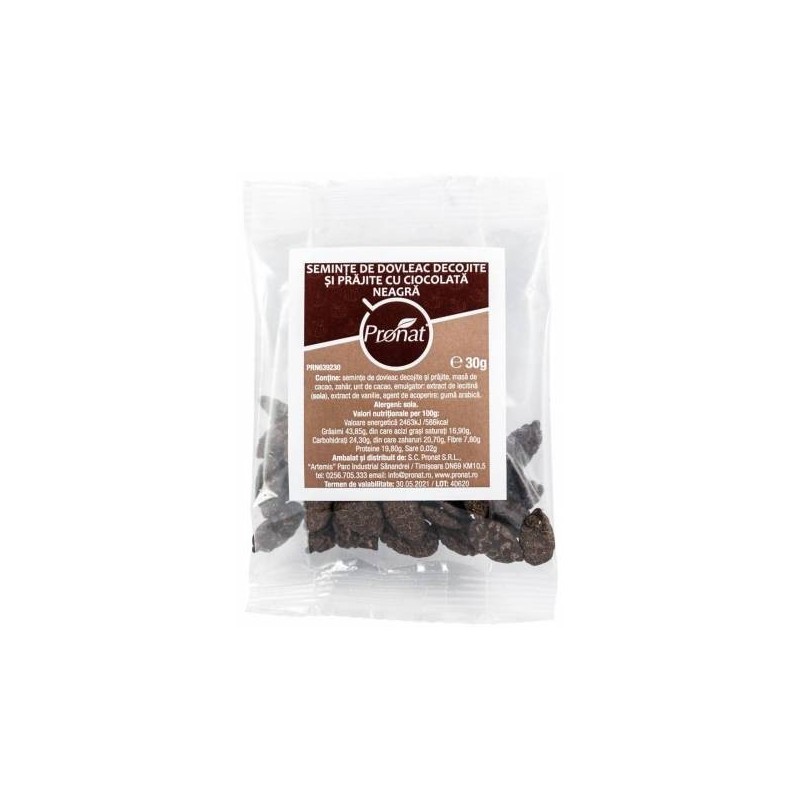 Seminte de dovleac decojite si prajite, cu ciocolata neagra, 30g - www.naturasanat.ro