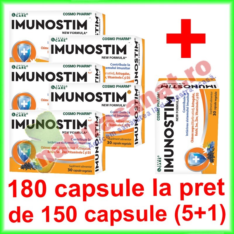 Imunostim PROMOTIE 180 capsule la pret de 150 capsule (5+1) - Cosmo Pharm - www.naturasanat.ro