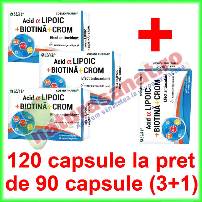 Acid Alfa Lipoic + Biotina + Crom PROMOTIE 120 capsule la pret de 90 capsule (3+1) - Cosmo Pharm - www.naturasanat.ro