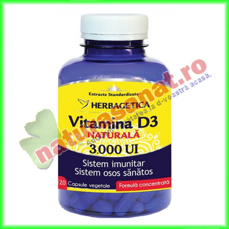 Vitamina D3 Naturala 3000 UI 120 capsule - Herbagetica - www.naturasanat.ro