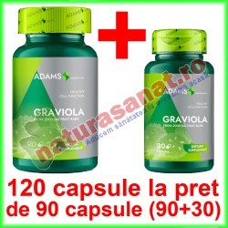 Graviola 500 mg PROMOTIE 120 capsule la pret de 90 capsule (90+30) - Adams Vision - www.naturasanat.ro