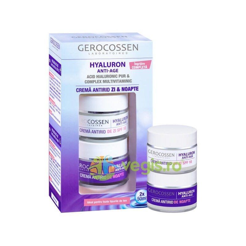 Crema Antirid de Zi SPF10 +Crema Antirid de Noapte Set Hyaluron 50 ml+50 ml - Gerocossen - www.naturasanat.ro