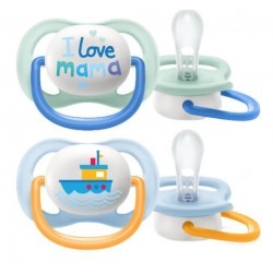 AVENT Suzete Ultra Air 0-6 luni designe text BAIETI x2 buc SCF080/01 - www.naturasanat.ro