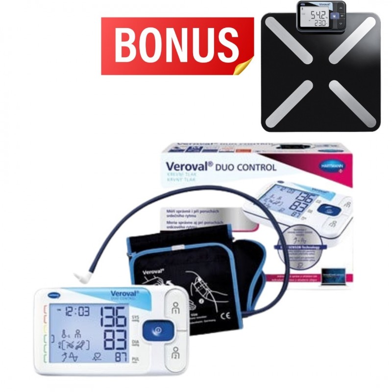 Pachet VEROVAL Tensiometru de brat Duo Control marime M + Cantar Corporal Inteligent, Hartmann - www.naturasanat.ro
