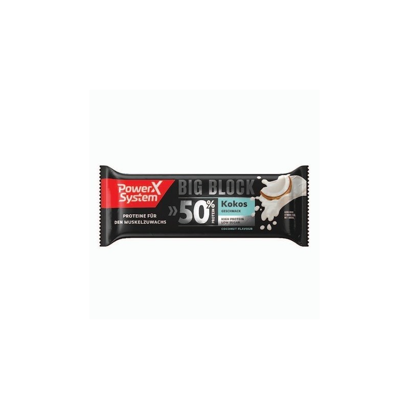 POWER SYSTEM Baton proteic 50% Big Block aroma cocos, 100g - www.naturasanat.ro