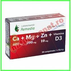Calciu Magneziu Zinc (Ca+Mg+Zn) + Vitamina D3 30 comprimate - Laboratoarele Remedia