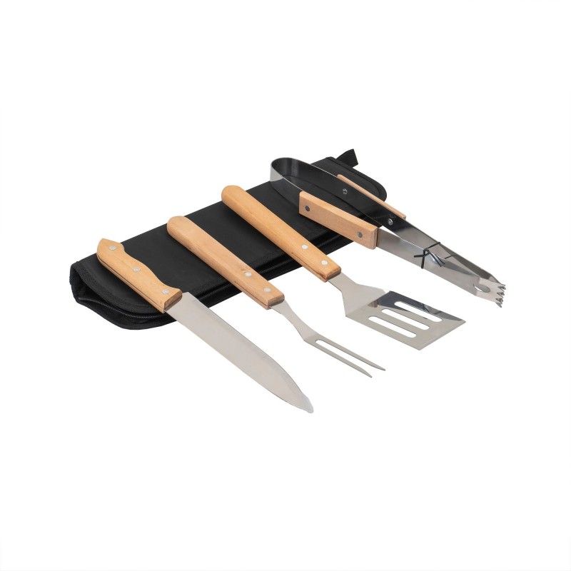 Set 4 piese din inox si maner de lemn, pentru gratar plus borseta depozitare / ZTS 8337 Engros - www.naturasanat.ro