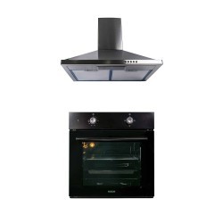 Pachet cuptor incorporabil (1857) , capacitate 51L , electric , negru - hota incorporabila decorativa inox, 63 cm (1925) / SET 3