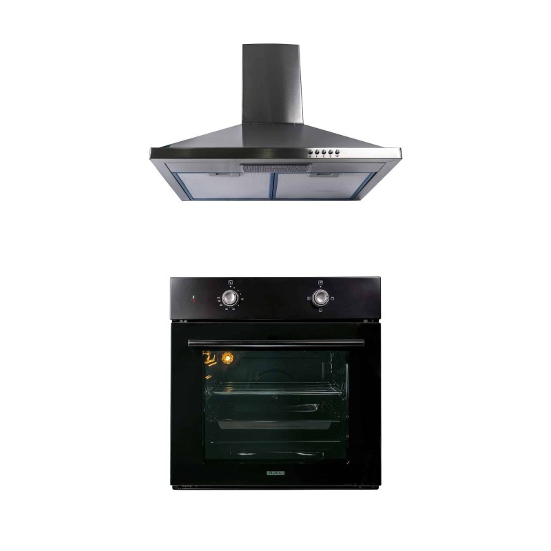 Pachet cuptor incorporabil (1857) , capacitate 51L , electric , negru - hota incorporabila decorativa inox, 63 cm (1925) / SET 3