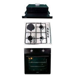 Pachet cuptor incorporabil (1857), capacitate 51l, electric, negru, plita incorporabila inox (1918), 60x50x6cm, gaz butelie sau 