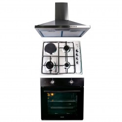 Pachet cuptor incorporabil (1857), capacitate 51l, electric, negru, plita incorporabila inox (1918), 60x50x6 cm, gaz butelie sau
