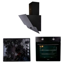 Pachet cuptor incorporabil (1857), capacitate 51L, electric, negru, plita incorporabila (1864), 60x50x6 cm, gaz butelie sau gaz 