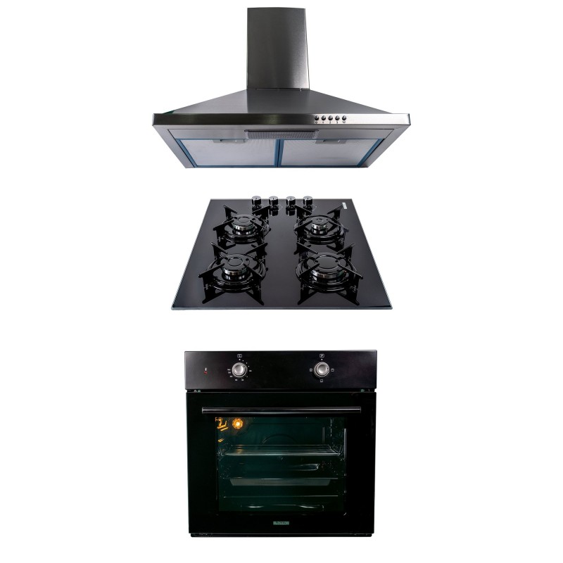 Pachet cuptor incorporabil (1857), capacitate 51l, electric, negru, plita incorporabila sticla (1871), 52x60x15 cm, gaz butelie 