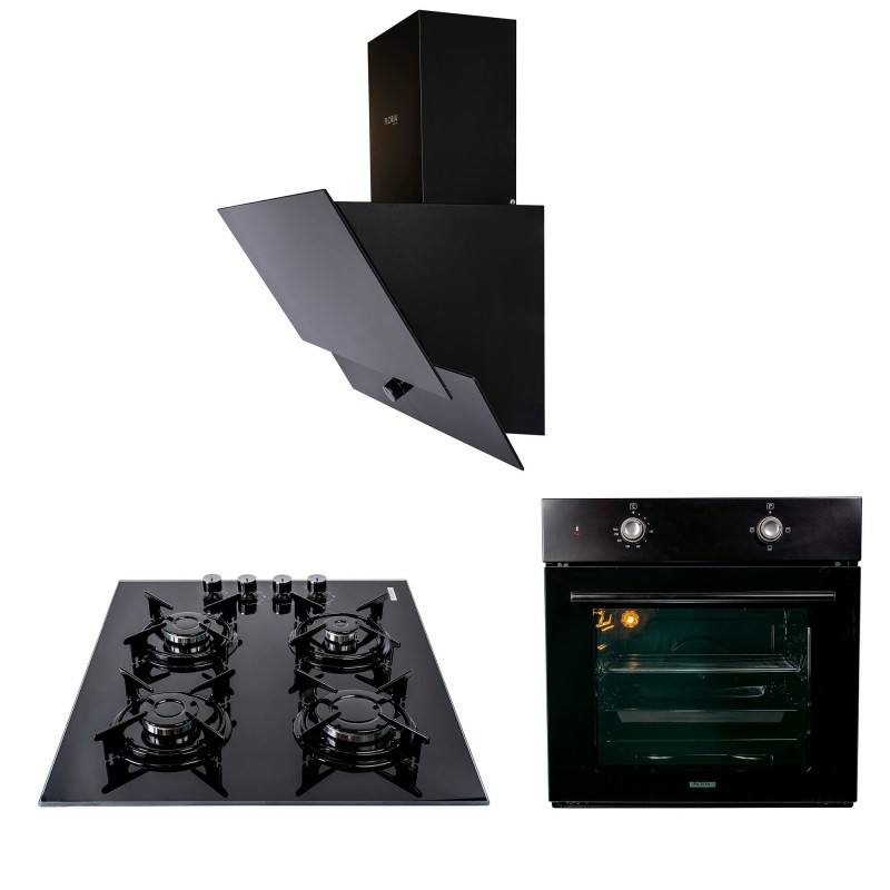 Pachet cuptor incorporabil (1857), capacitate 51l, electric, negru, plita incorporabila sticla (1871), 52x60x15 cm, gaz butelie 