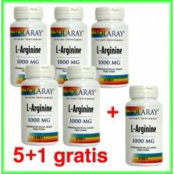 L - Arginine 1000mg 30 tablete cu dizolvare rapida PROMOTIE 5+1 gratis - Solaray - Secom