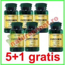 Curcumin C3 Extract 400mg echivalent 8000mg 60 capsule PROMOTIE 5+1 GRATIS - Cosmo Pharm
