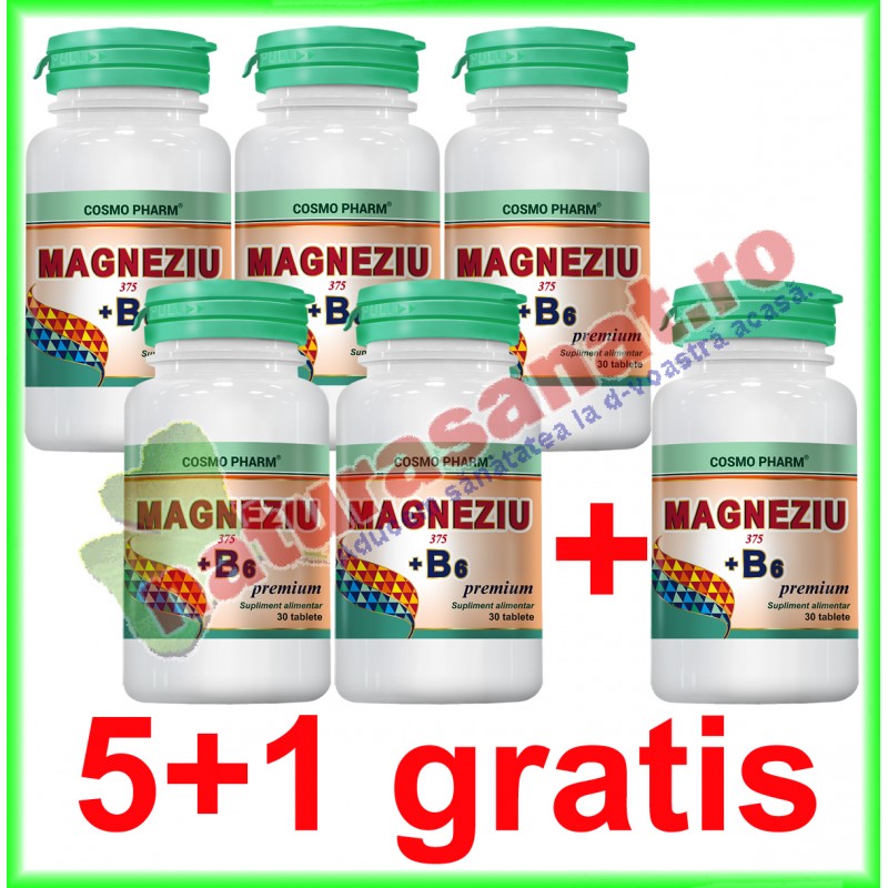 Magneziu 375+B6 Premium Formula 30 tablete PROMOTIE 5+1 GRATIS - Cosmo Pharm - www.naturasanat.ro