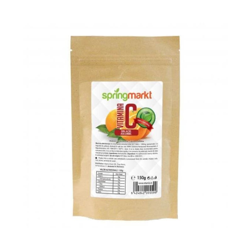 Vitamina C pulbere acid ascorbic Springmarkt, 150g, Adams - www.naturasanat.ro
