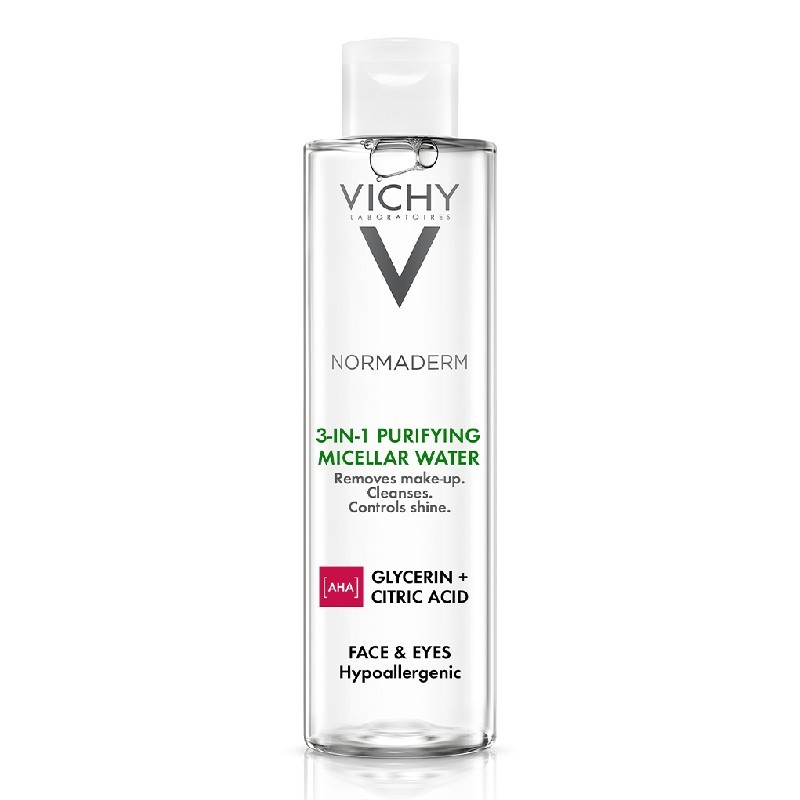 Apa micelara pentru demachiere ten sensibil, gras sau cu tendinta acneica Normaderm, 200 ml, Vichy - www.naturasanat.ro