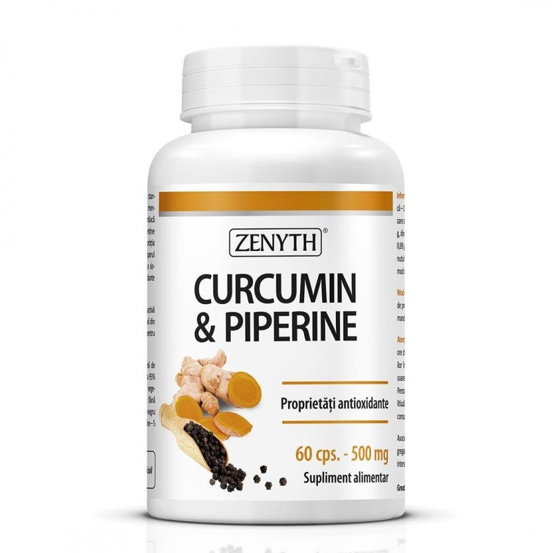 Curcumin & Piperine 500 mg, 60 capsule, Zenyth - www.naturasanat.ro