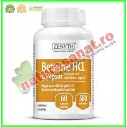 Betaine HCL & Pepsin, sursa de acid clorhidric si pepsina 580 mg 60 capsule - Zenyth - www.naturasanat.ro
