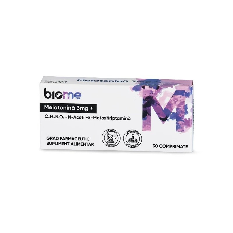 Melatonina 3mg+, 30 comprimate, Biome - www.naturasanat.ro
