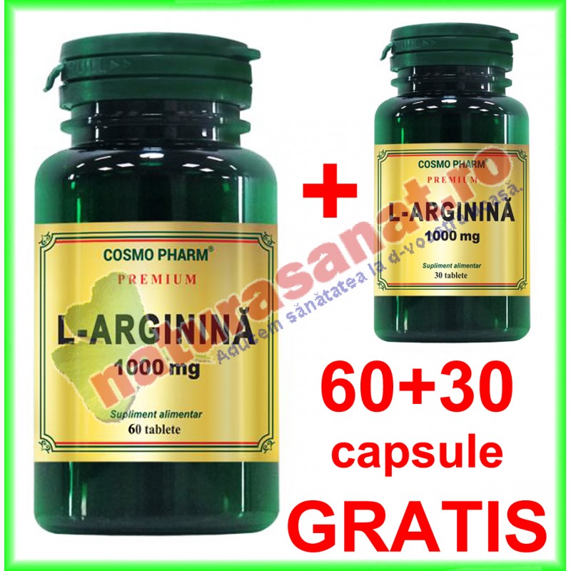 L-Arginina 1000 mg PROMOTIE 90 tablete la pret de 60 tablete (60+30) - Cosmo Pharm - www.naturasanat.ro