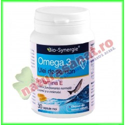 Omega 3 ulei de somon 1000 mg + Vitamina E 30 capsule - BioSynergie - www.naturasanat.ro