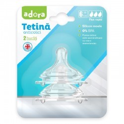 Tetina anticolici cu flux rapid, 6 luni+, 2 bucati, Adora - www.naturasanat.ro