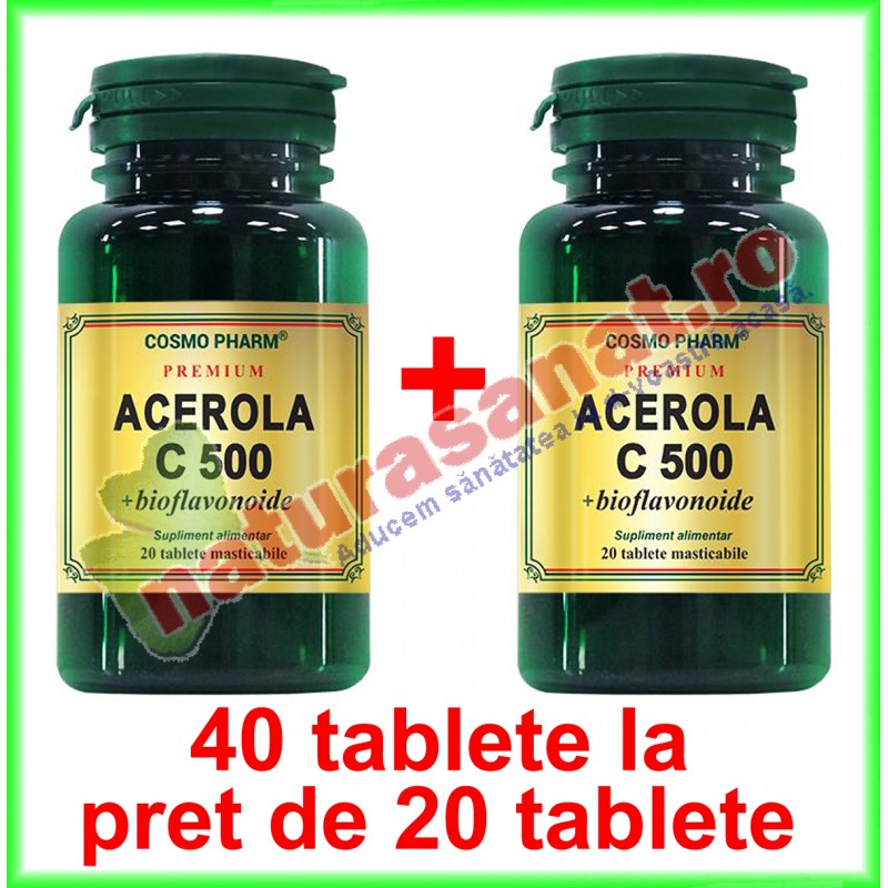 Acerola C 500 mg + bioflavonoide PROMOTIE 40 tablete la pret de 20 tablete masticabile - Cosmo Pharm