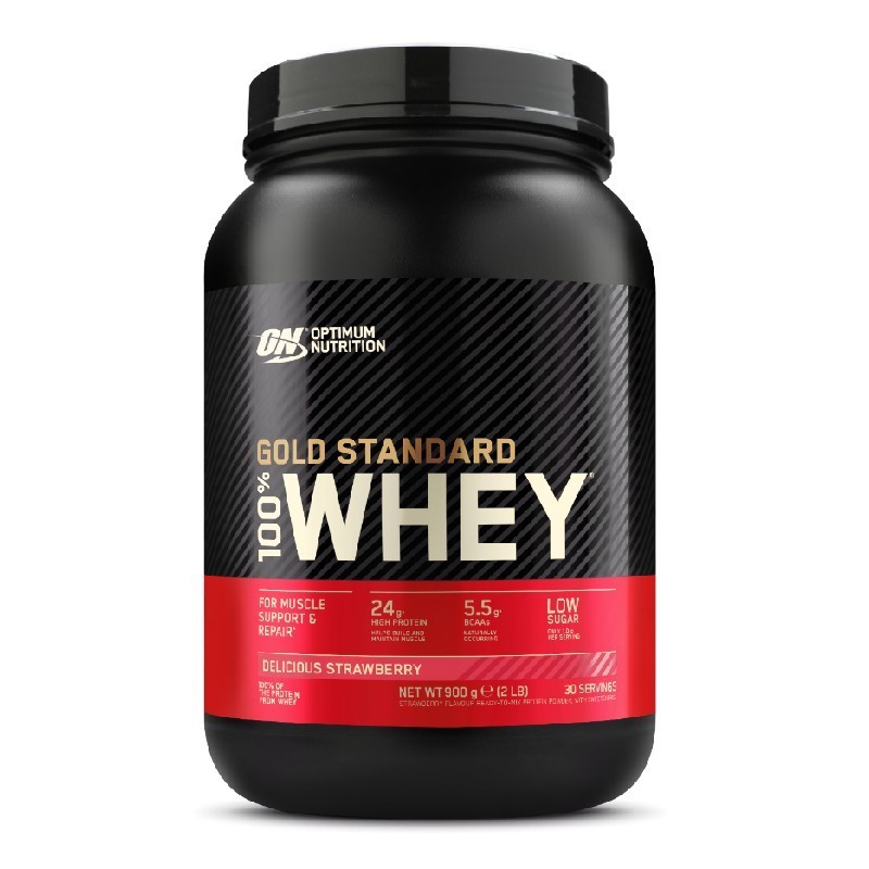Proteine din zer, pudra proteica, ON 100% Whey Gold Standard, capsuni, 908g, Optimum Nutrition - www.naturasanat.ro