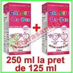 Calciu cu Vitaminele D3 si B12 Sirop PROMOTIE 250 ml la pret de 125 ml (1+1) - Cosmo Pharm - www.naturasanat.ro