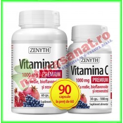 Vitamina C Premium cu rodie 1000 mg PROMOTIE 90 capsule la pret de 60 capsule - Zenyth - www.naturasanat.ro