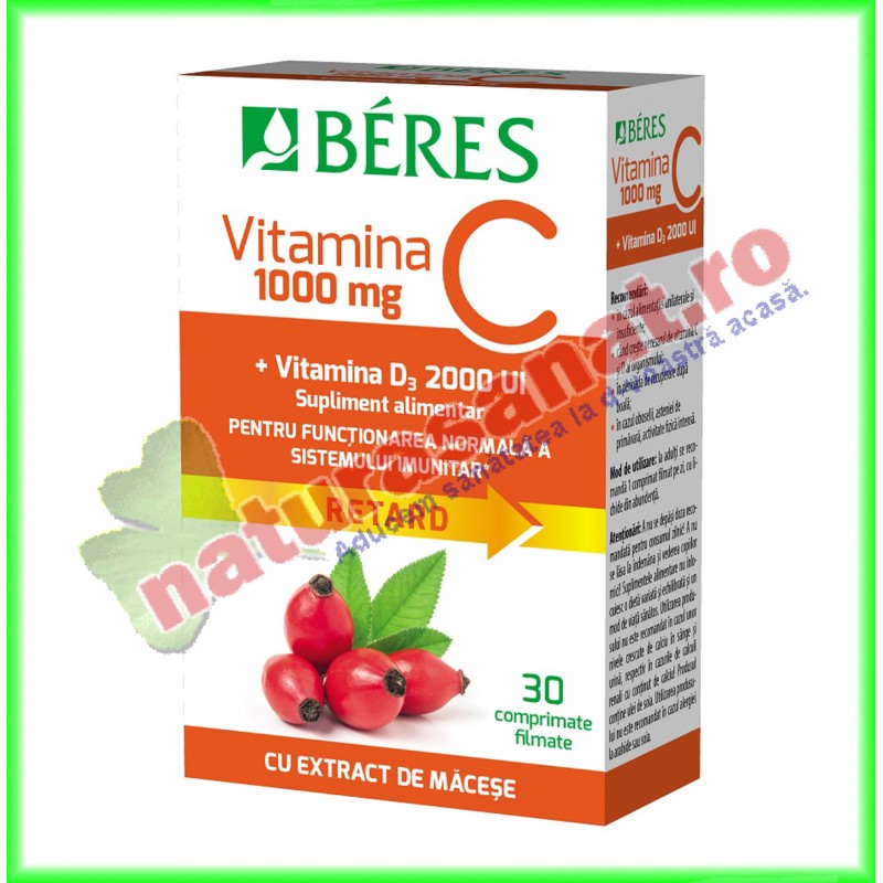 Vitamina C 1000 mg + Vitamina D3 2000 UI 30 comprimate - Beres - www.naturasanat.ro