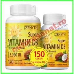 Super Vitamin D3, 2000 UI PROMOTIE 150 capsule la pret de 120 capsule - Zenyth - www.naturasanat.ro