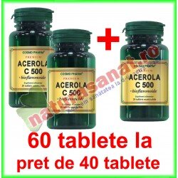 Acerola C 500 mg + bioflavonoide PROMOTIE 60 tablete la pret de 40 tablete masticabile (2+1) - Cosmo Pharm - www.naturasanat.ro