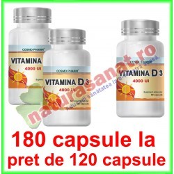 Vitamina D3 4000 UI PROMOTIE 180 capsule la pret de 120 capsule - Cosmo Pharm - www.naturasanat.ro